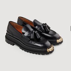 Brand New Loafers Sandro Leather Loafers Women, Dr Shoes, Brown Leather Loafers, Leather Loafer Shoes, Beautiful Sandals, Sandro Paris, Metal Plate, Best Sneakers, Trendy Shoes