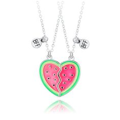 PRICES MAY VARY. 💕Best Friend Necklace💕Best friend is just like the stars, you don't always see them but you know that they are always there. Side by side or miles apart never feel that you are alone as we are always stick together in our heart. 🍉Magnetic BFF Necklace🍉Our friendship necklace includes 2 half hearts in watermelon fruit design with fresh bright summer color enamel. Magnetic attraction makes the heart stay together as one while girls wearing them and getting closer, BFF hang bes 2 Girls Friendship, Watermelon Heart, Pineapple Watermelon, Girls Friendship, Bff Necklace, Best Friend Necklace, Magnetic Attraction, Girl Friendship, Friendship Necklace