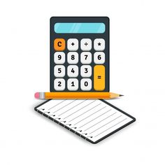 a calculator, pencil and notepad on a white background