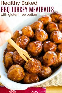 the recipe for apple cider bbq turkey meatballs is shown in a white bowl