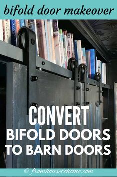 Bifold Door Makeover: How To Turn Bifold Doors To Barn Doors Bifold Barn Doors Diy, Bifold Door Makeover, Bifold Doors Makeover, Living Room Closet, Door Shelf, Bifold Door, Bifold Closet Doors, Bifold Barn Doors