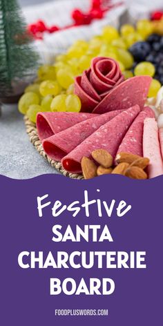 festive santa charcuterie board with text overlay