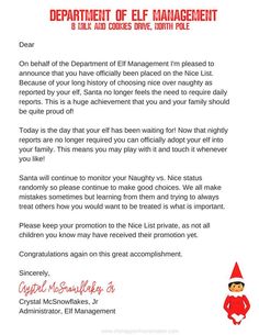 an elf letter from the department of elf management