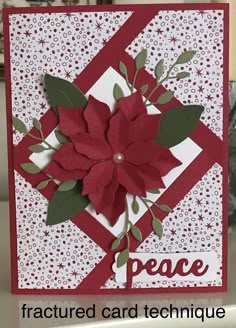 a christmas card with poinsettis on it and the words peace written in red