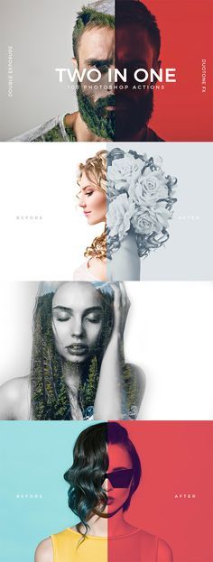 four different colored images with one woman in the middle and one man behind her, all on