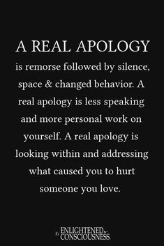 an ad with the words real apology on it, in black and white