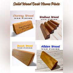 four different types of wood name plates