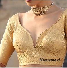 1. Fabric - Brocade.  2. Sweetheart Neck Blouse.  3. Elbow Sleeves Blouse. Blouse Sweetheart Neck, Golden Blouse Designs, Gold Blouse Designs, Sweetheart Neck Blouse, Brocade Blouse Designs, Golden Blouse, Blouse Sari, Blouse Indian, Blouse Crop