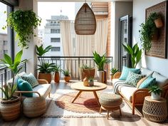 a living room filled with lots of furniture and plants