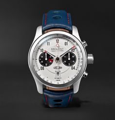 <a href='http://www.mrporter.com/mens/Designers/Bremont'>Bremont</a> is above all proud of its British heritage, so it's fitting the 'MKII' watch is dedicated to the Jaguar E-type sports car - lauded as the fastest automobile in the world when it debuted at the Geneva Motor Show in 1961. This stainless steel timepiece is built with a tachometre-inspired dial, an engraved 'tyre tread' winding crown and a three-spoke ... Geneva Motor Show, Jaguar E Type, E Type, Perforated Leather, Luxury Watches For Men, Dive Watches, Watch Sale, Sport Watches, Wristwatch Men