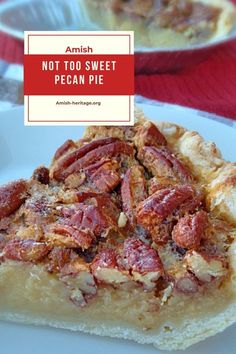 a slice of pecan pie on a plate with the title overlaying it