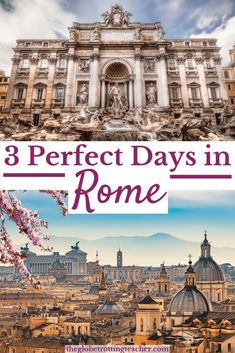 the cover of 3 perfect days in rome, italy with text overlaying it