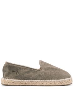 La Havana organic hemp espadrilles from MANEBI featuring military green, embroidered logo to the side, jute sole, branded footbed, round toe, slip-on style and organic hemp. | Manebi La Havana organic hemp espadrilles Espadrilles Men, Pre Fall Collection, Espadrille Shoes, Flat Espadrille, Military Green, Curator Style, Loafer Shoes, Havana, Loafers Men