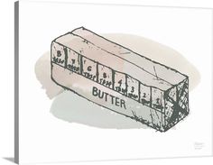 a drawing of a butter container with the word butter written on it's side