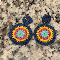 Beautiful And Very Light Weight Earrings 2 Inches Long Silver Hardware Blue Bohemian Crochet Jewelry, Fun Handmade Blue Jewelry, Handmade Colorful Earrings For Beach, Handmade Casual Pink Earrings, Bohemian Crochet Earrings For Beach, Casual Blue Earrings For Beach, Lion Earrings, Earrings Boho Chic, Tropical Earrings