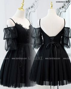 10% off now|Free shipping world-wide. Gothic Black Tulle Lace Short Homecoming Dress with Cold Shoulder at GemGrace. Click to learn our pro custom-made service for wedding dress, formal dress. View #HomecomingDresses for more ideas. Gothic Black Dresses For Prom Season, Black Off-shoulder Dress For Costume Party, Black Short Dress Formal Goth, Black Off-shoulder Dress With Lace Sleeves, Gothic A-line Party Mini Dress, Gothic Corset Dress With Ruffles, Mini Length, Gothic A-line Mini Dress For Evening, Gothic Spring A-line Mini Dress, For Wedding Dress