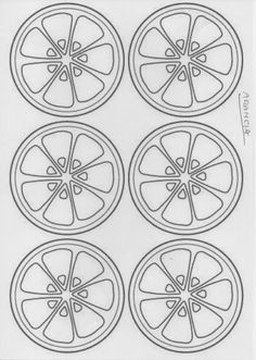 four slices of orange are shown in this black and white drawing, which is part of a fruit pattern