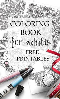 coloring book for adults with free printables on the cover and an image of flowers