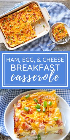 ham, egg and cheese breakfast casserole on a plate