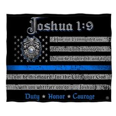 a police officer flag with the words joshua 1 9 and an american flag on it