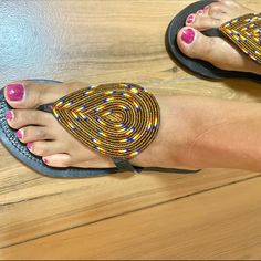 Beautiful Summer Sandals Made With Multi Color Beads Black Beaded Bohemian Sandals, Black Bohemian Beaded Sandals, Black Beaded Adjustable Sandals, Gold Beaded Sandals For Vacation, Adjustable Beaded Black Sandals, Adjustable Black Beaded Sandals, Color Beads, Summer Sandals, Beautiful Summer