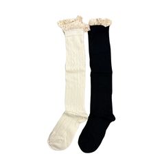 Adult size 9-11 Womens Two pairs per order 1 Pair Coal 1 Pair Snow Knee high lace trim boot socks.  Lace trim top Cotton socks Boot socks Cotton 95% Spandex 5% Fitted Lace Trim Socks For Winter, Fitted Lace Trim Winter Socks, Lace Trim Socks, Socks Lace, Socks Cotton, Lace Trim Top, Lace Socks, Trim Top, Boot Socks