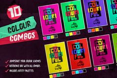 an advertisement for the color combos website with different colors and font options on it