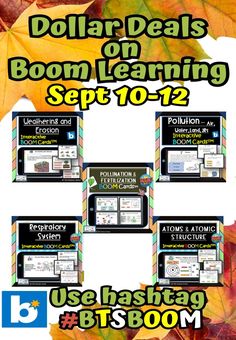 four fall themed posters with the words dollar deal and boom learning set 10 - 12