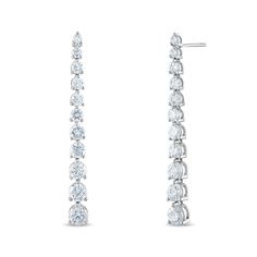 Graduated Round Diamond Drop Earrings in White Gold Fine Jewelry Linear Earrings With Prong Setting In White, White Linear Earrings With Prong Setting, White Linear Earrings With Diamond Accents, White Diamond Linear Earrings With Diamond Accents, White Drop Diamond Earrings With Brilliant Cut, White Linear Diamond Earrings With Diamond Accents, White Diamond Linear Earrings With Accents, Gold Plated Diamond White Drop Earrings, White Cubic Zirconia Linear Earrings With Prong Setting