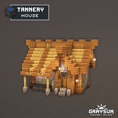 an image of a house made out of wood and stone with text that reads tanergy house