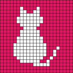 a cross stitch pattern in pink and white with an image of a cat on it