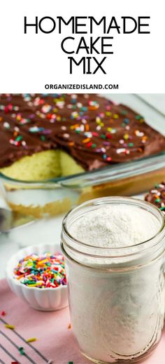 homemade cake mix in a glass jar with sprinkles