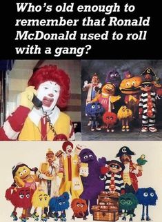 two pictures with clowns, one is talking on the phone and another has stuffed animals