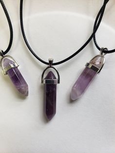 The Amethyst is a powerful and protective stone.  Amethyst activates spiritual awareness, opens intuition and enhances psychic abilities.  It has strong healing and cleansing powers.  *color will vary with each stone. Amethyst Crystal Healing Necklace With Round Pendant, Lavender Spiritual Crystal Pendant Necklace, Lavender Pendant Crystal Necklace For Spiritual Use, Spiritual Purple Crystal Pendant, Purple Crystal Necklace For Meditation, Mystical Purple Crystal Necklace For Healing, Amethyst Pendant For Healing, Spiritual Awareness, Psychic Abilities