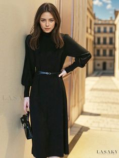 Lasaky - Timeless Pure Wool Coat with Luxurious Soft Inner Lining Luxury Wool Blazer Dress, Luxury Black Wool Coat With Long Sleeves, Luxury Black Wool Dress, Luxury Timeless Long Wool Coat, Woolen Coat, Lantern Sleeve, Wool Blazer, Lantern Sleeves, Types Of Skirts