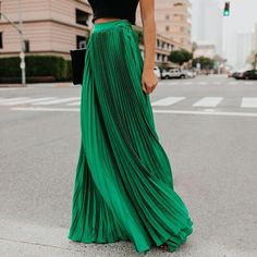 Green Classy Pleated Elastic Waist Long Skirt on Storenvy Skirt And T Shirt, Plus Size Maxi Skirt, Silk Skirts, Beach Maxi Skirt, Vintage Maxi Skirt, Love Poem, Pleated Long Skirt, Womens Maxi Skirts, Pleated Maxi Skirt