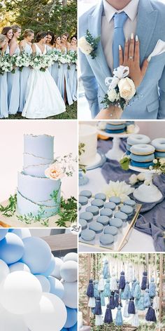 blue and white wedding color palettes for the bride, groom, and their guests