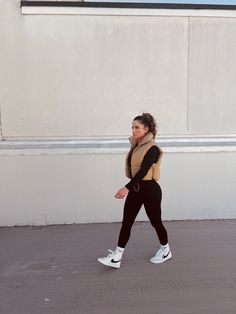 Vest: Small Black workout set: small #LTKtravel #LTKstyletip #LTKSeasonal Kicks Outfit Women, Hightop Shoes Outfits, Styling Gym Clothes, Thick Socks With Sneakers Outfit, Casual Nike Outfits, Shoes For Women 2024, Top Golf Outfit Winter, Women’s Sneakers Outfit, Nike High Tops Outfit