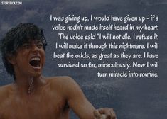 a man with his mouth open holding a water bottle in front of him and the words i was giving up, i would have given up it't - a voice had made itself heard in my heart