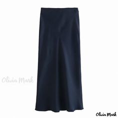 Olivia Mark - High-Waisted Solid Color Silk Satin Midi Skirt Wrap Around Skirt, Satin Midi Skirt, Brown Outfit, Types Of Skirts, Olivia Mark, Silk Satin, Midi Skirt, Navy Blue, Solid Color