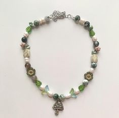 Cottagecore mushroom necklace, Moss agate necklace, crystal necklace, for her, gifts, bead necklace 32cm + 5cm Cottagecore Accessories, Moss Agate Necklace, Earthy Necklace, Cottagecore Jewelry, J Necklace, Bow Bracelet, Cottagecore Style, Jewelry Dainty, For Her Gifts