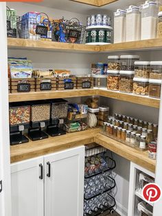 an organized pantry with lots of food in it