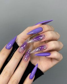 Purple Stiletto Nails, Purple Acrylic Nails, Goth Nails, Edgy Nails, Grunge Nails, Purple Nail, Stiletto Nails Designs, Makijaż Smokey Eye, Fire Nails