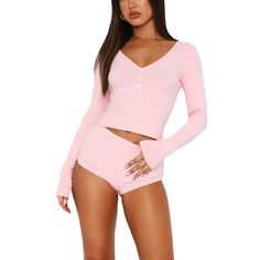 PRICES MAY VARY. Material: 2 Piece pajama set is made of stretchy, ultra soft, skinny, breathable and lightweight ribbed knit fabric for women sleepwear, lounge wear. Basic women’s 2 piece loungewear outfit set include a ribbed knit long sleeve crop top and a slim fit mini short pants. Featuring long sleeve, v button up closure, tight slim fit, elastic high waist mini shorts. Design: The cami pajamas sets includes cami top an elastic waisted ruch bodycon shorts, the elastic waistband will make i Comfortable Sleep Clothes, Cheap Short Length Blue Intimates, Cheap Summer Floral Print Intimates, Cheap Light Blue Intimates For Daywear, Cheap Light Blue Intimates For Vacation, Cheap Blue Intimates For Bedtime, Pjs With Bras, Sleeping Pajamas For Women, Bras And Panties Comfy