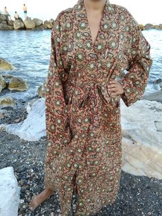 Cotton robe Bohemian Wrap Robe For The Beach, Bohemian Wrap Robe For Beach, Bohemian Wrap Beach Robe, Long Boho Print Kimono For Beachwear, Long Beachwear Kimono With Boho Print, Bohemian Long Robe For Vacation, Bohemian Maxi Robe For Vacation, Bohemian Maxi Beach Robe, Bohemian Maxi Length Beach Robe