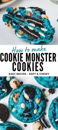 Crumbl Cookie Monster Copycat, Blue Cookie Monster Cookies Recipe, Things To Bake With Oreos, Chocolate Chip Monster Cookies, Cookie Recipes With Oreos, Oreo Monster Cookies, Oreo Cookie Cookies, Cookie Monster Cake Mix Cookies, Good Deserts Easy