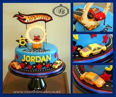 a birthday cake with cars on top and hot wheels on the bottom is for jordan