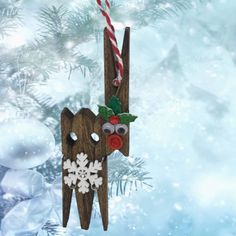 Christmas Clothespin Ornament Handmade REINDEER Wooden &nbsp;Holiday Tree Decoration Gift Crafters Delight - JAMsCraftCloset Reindeer Clothespin, Christmas Clothespin, Clothespin Ornament, Clothespin Crafts Christmas, Clothespin Crafts, Christmas Clothespins, Christmas Diy Wood, Hand Painted Glassware, Handmade Lampshades