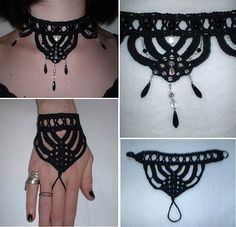 four pictures of different black lace garters