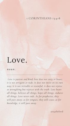 a pink watercolor background with the words love written in black and white on it